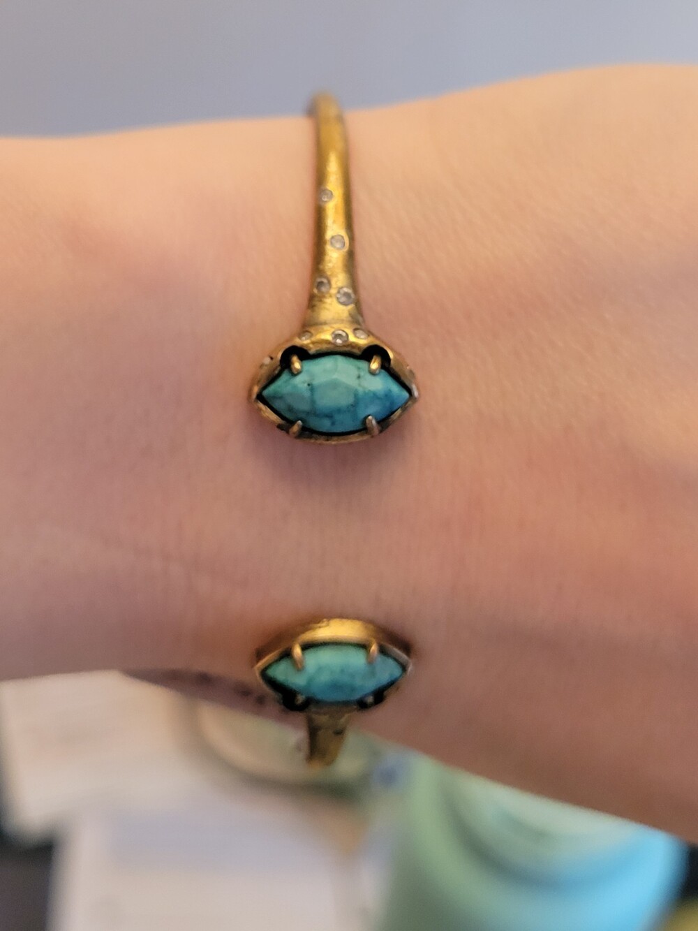 Kendra Scott Open Bangle Laura Pinch Turquoise Brass Crystals Bracelet